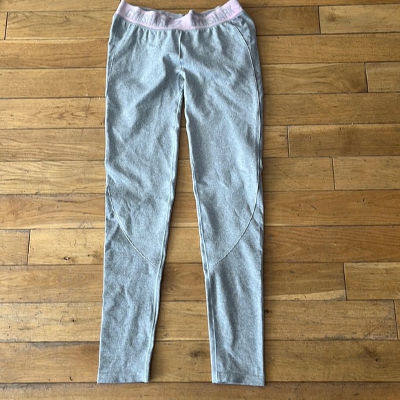 GYMSHARK compression gray leggings with pink waistband size large - Picture 1 of 4